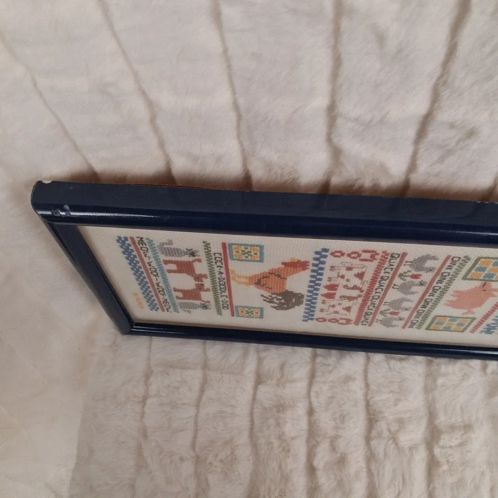 Vintage Old MacDonald Had a Farm Framed Cross Stitch Sampler Folk Art Wall READ